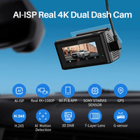 4K Wifi GPS Car Front and Rear Dash Cam with AI-ISP Color Night Vision