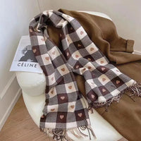 Women's Luxury Brand Knitted Heart Pattern Warm Plaid Scarf/Shawl