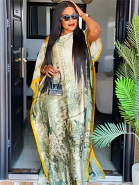 2025 Summer New Casual Elegant Flore Print Long Skirt with Scarf Malaysia loose fitting robes Cool Muslim Abaya Autumn Dress