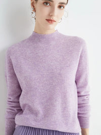 Women's Solid Mock-neck 100% Merino Wool Pullover Sweater