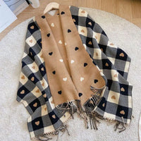 Women's Luxury Brand Knitted Heart Pattern Warm Plaid Scarf/Shawl