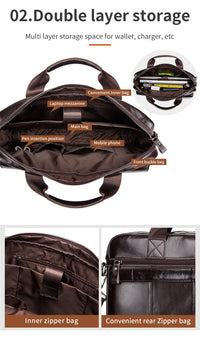New 100% Genuine Leather Men's Briefcase Laptop Bag