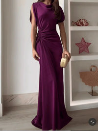Women's Casual O-neck Draped Gowns Evening Dress