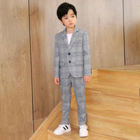 Spring Autumn Kids Boys Suits Elegant Children Boys Plaid Blazer Pant Suits Outfits Set Young Teenager Boys Formal Wedding Suits