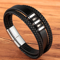 Men's Stainless Steel Magnetic Braided Leather Bracelet