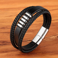 Men's Stainless Steel Magnetic Braided Leather Bracelet