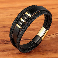 Men's Stainless Steel Magnetic Braided Leather Bracelet