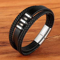 Men's Stainless Steel Magnetic Braided Leather Bracelet