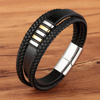 Men's Stainless Steel Magnetic Braided Leather Bracelet