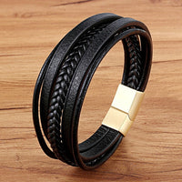 Men's Stainless Steel Magnetic Braided Leather Bracelet