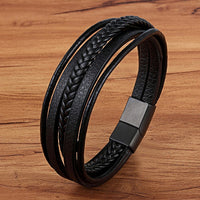 Men's Stainless Steel Magnetic Braided Leather Bracelet