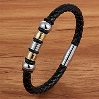 Men's Stainless Steel Magnetic Braided Leather Bracelet