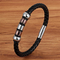 Men's Stainless Steel Magnetic Braided Leather Bracelet