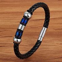 Men's Stainless Steel Magnetic Braided Leather Bracelet
