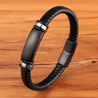 Men's Stainless Steel Magnetic Braided Leather Bracelet