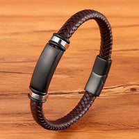 Men's Stainless Steel Magnetic Braided Leather Bracelet