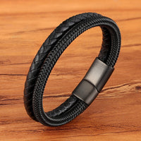 Men's Stainless Steel Magnetic Braided Leather Bracelet