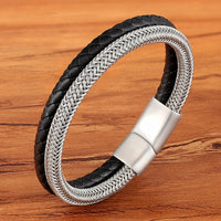Men's Stainless Steel Magnetic Braided Leather Bracelet