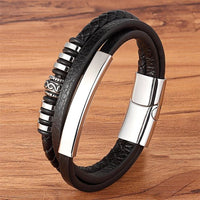 Men's Stainless Steel Magnetic Braided Leather Bracelet