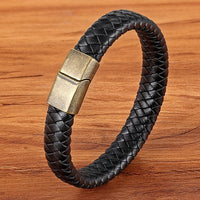 Men's Stainless Steel Magnetic Braided Leather Bracelet
