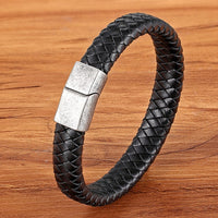 Men's Stainless Steel Magnetic Braided Leather Bracelet