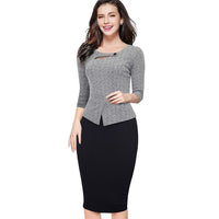 Women's Autumn Patchwork Button Back Zip Three Quarter Dress