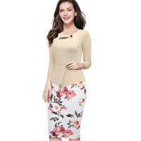 Women's Autumn Patchwork Button Back Zip Three Quarter Dress