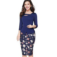 Women's Autumn Patchwork Button Back Zip Three Quarter Dress