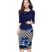 Women's Autumn Patchwork Button Back Zip Three Quarter Dress