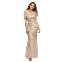Women's Lace Appliques Tulle Short Sleeve Evening Dress