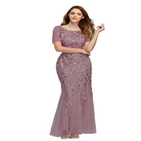 Women's Lace Appliques Tulle Short Sleeve Evening Dress