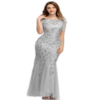 Women's Lace Appliques Tulle Short Sleeve Evening Dress