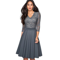 V-neck Flare Three Quarter Sleeve Dress