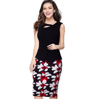 Women's Autumn Patchwork Button Back Zip Three Quarter Dress