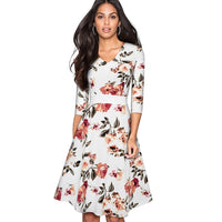 1950's Swing Fashion Elegant Lace Ruffle V-neck Flare Three Quarter Sleeve Dress