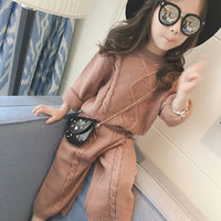 Girls' Casual Loose Knitted Sweater And Pant