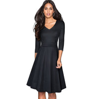 1950's Swing Fashion Elegant Lace Ruffle V-neck Flare Three Quarter Sleeve Dress