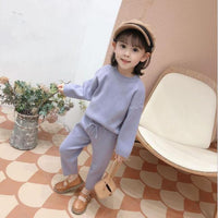 Girls' Casual Loose Knitted Sweater And Pant