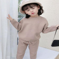Girls' Casual Loose Knitted Sweater And Pant