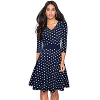 1950's Swing Fashion Elegant Lace Ruffle V-neck Flare Three Quarter Sleeve Dress