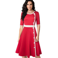 Women's Retro Elegant Contrast Color Patchwork with Button Dress