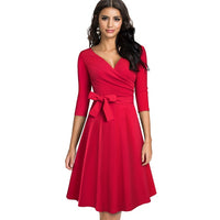 2021 Women's New Spring Pure Color with Sash Retro Dress