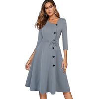 Women's Spring Solid Color with Button Retro Elegant Dress