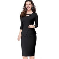 Women's Autumn Patchwork Button Back Zip Three Quarter Dress