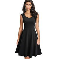 Women's New Summer Solid Color Retro Sun Sleeveless Dress