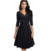 2021 Women's New Spring Pure Color with Sash Retro Dress