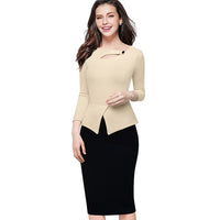 Women's Autumn Patchwork Button Back Zip Three Quarter Dress