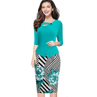 Women's Autumn Patchwork Button Back Zip Three Quarter Dress