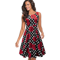 Women's Summer Polka Dots With Floral Retro Sleeveless Dress