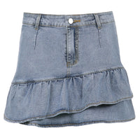 High Waist Casual Zipper Fly Safety Short Denim Skirt